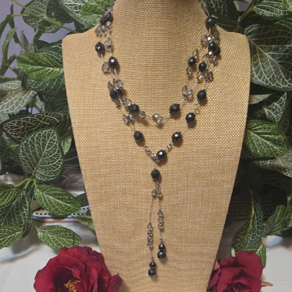 Black and Clear Faceted Beads On Wire, Belt / Necklace
